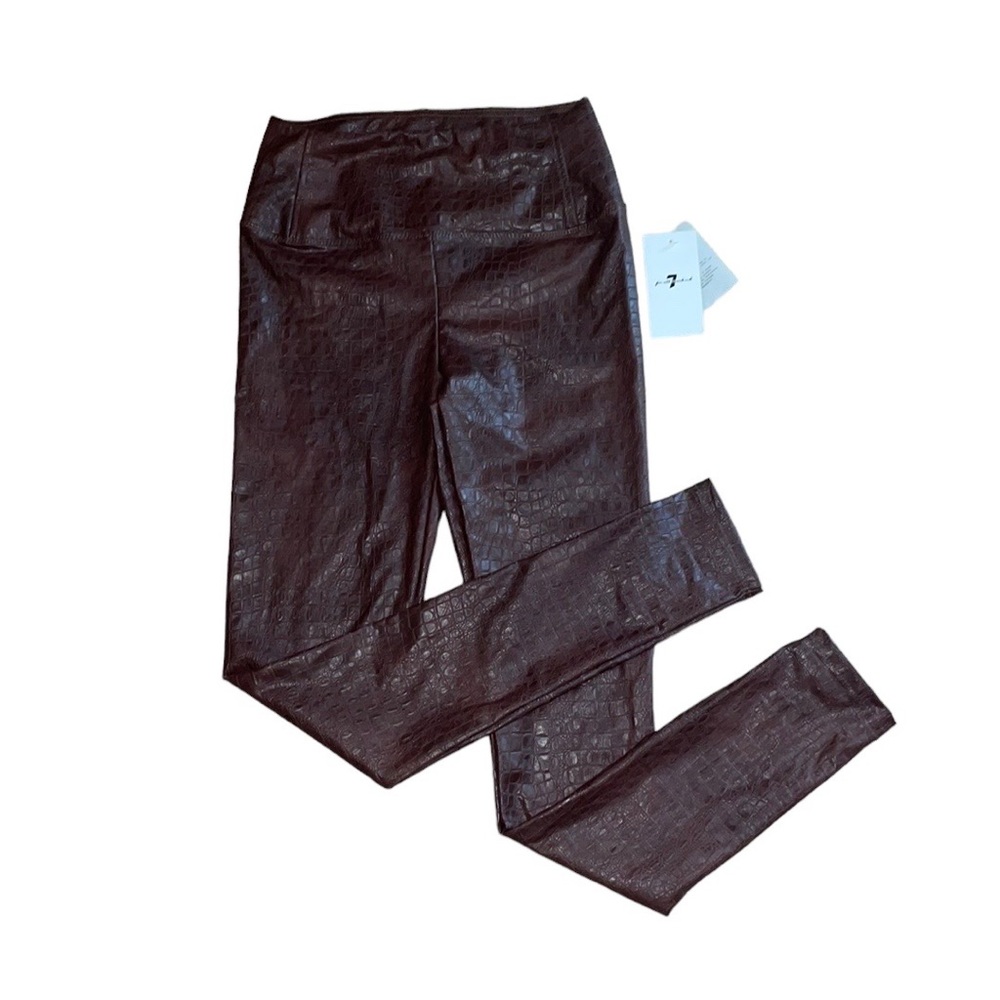 NWT 7 For All Mankind Snake Reptile Print Leather Brown Leggings